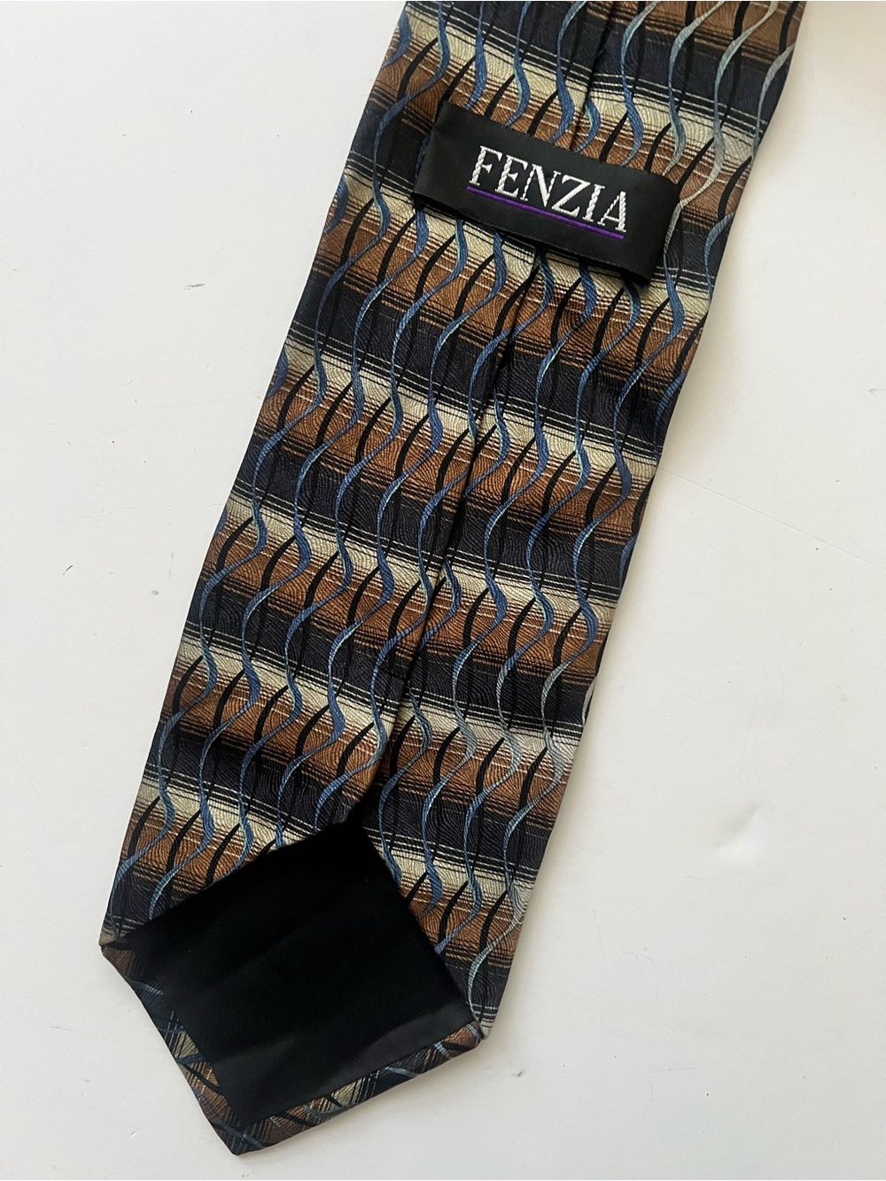 Vintage Men's Brown & Blue Patterned Silk Tie
